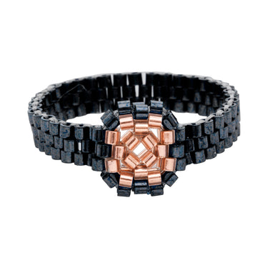 Anillo Diamantes 1 Cuadrado Negro Ajustable Rosa